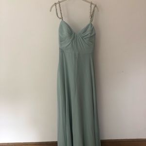 Hayley Paige Occasion teal bridesmaid dress